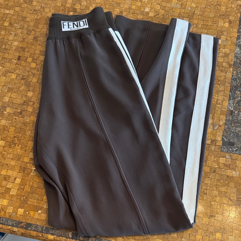 Fendi Chocolate Brown Pants with Ivory Stripes